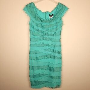 Tadashi Shoji Seafoam Ruffle Cocktail Dress Short Sleeve Green Size 8 NWT